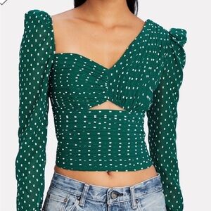 NEW Self Portrait Plumetis Dark Green Blouse 0